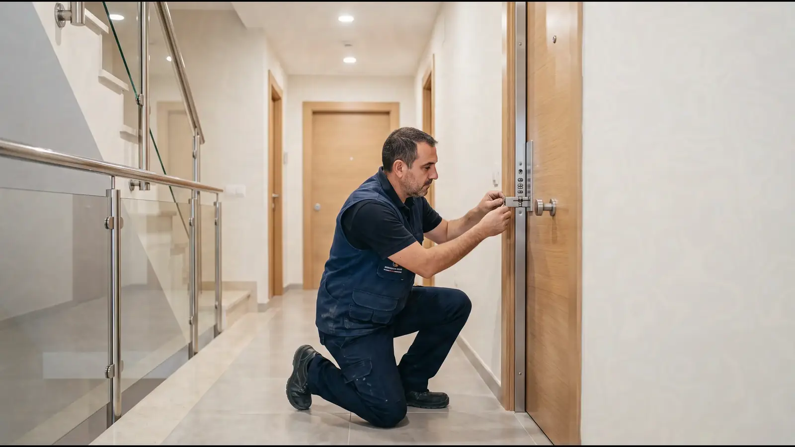 Cerrajero de Sant Andreu de la Barca trabajando en la cerradura de una puerta de piso