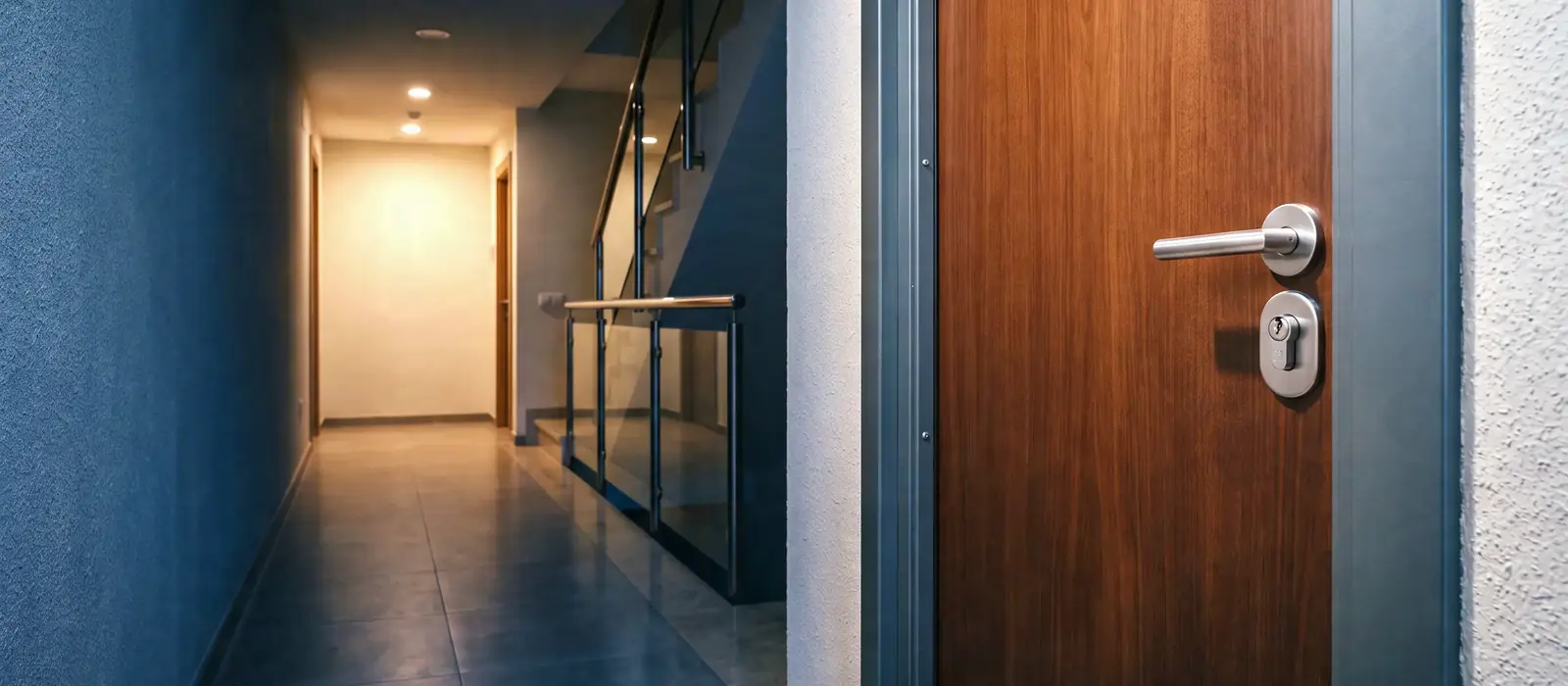 Puerta acorazada instalada en el rellano de un piso en Sant Andreu de la Barca